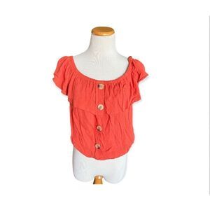 Womens Indulge Boutique Cheyenne Button Crop Top - Sz L